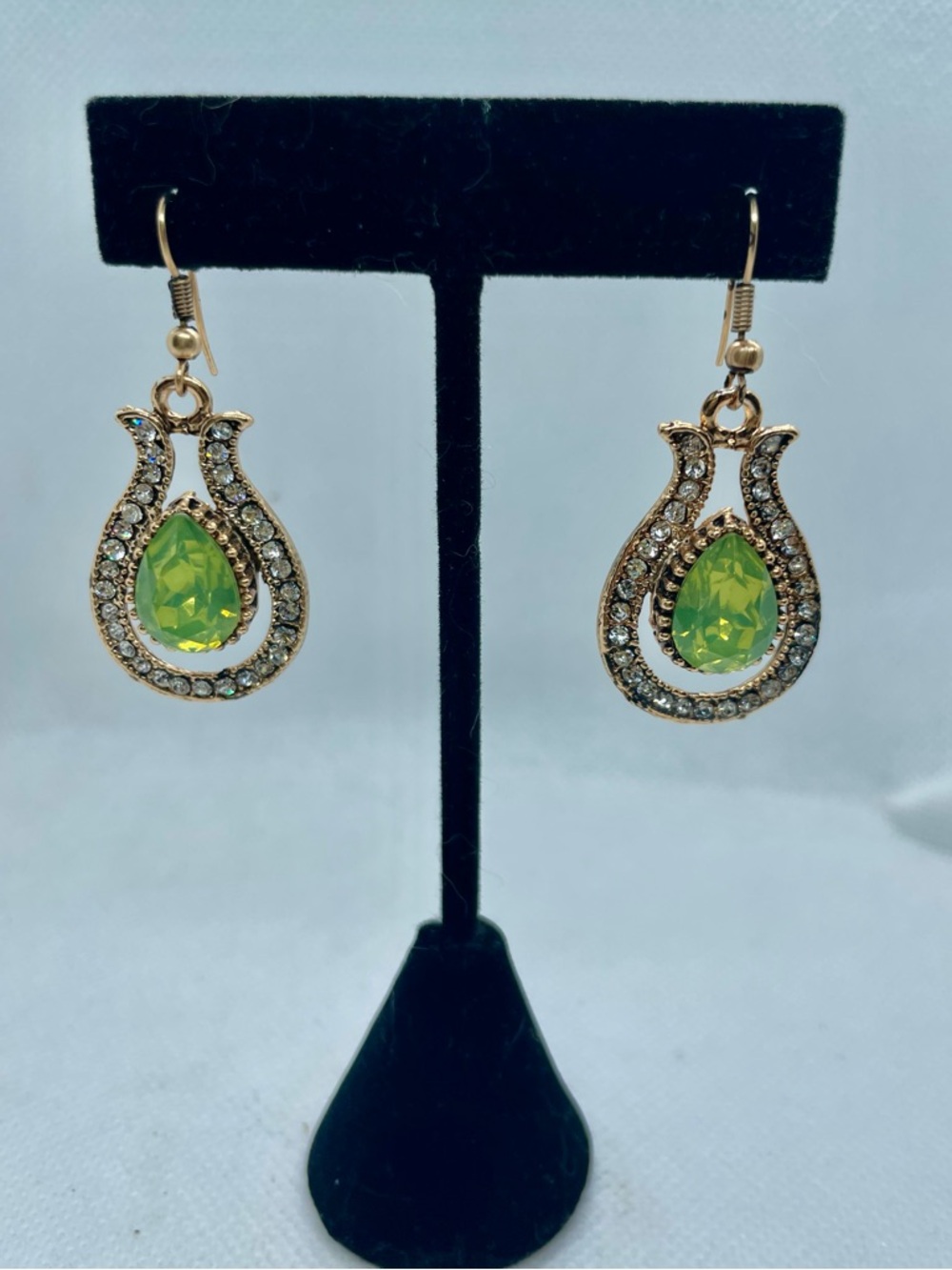 sterling silver over bronze genuine Peridot Teardrop dangle earrings